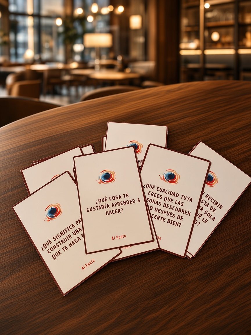 Tarjetas de preguntas de AL Punto sobre una mesa